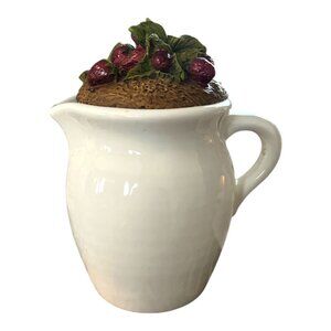 Vintage Ceramic Creamer with Cork Strawberry Lid – 1980s Kitchen Decor